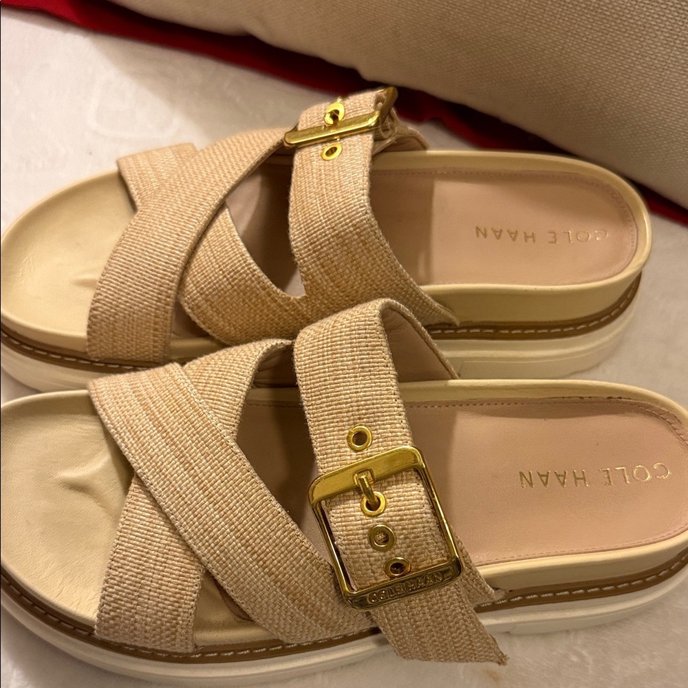 Cole Haan Fraya Slide Sandals with Gold Buckle - Picture 2 of 10